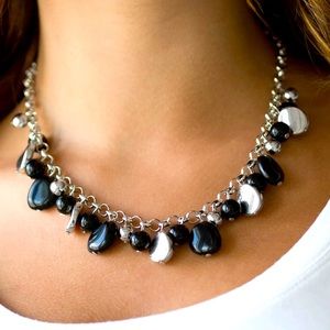 Black and Silver Beaded Paparazzi Necklace and Earrings Set.